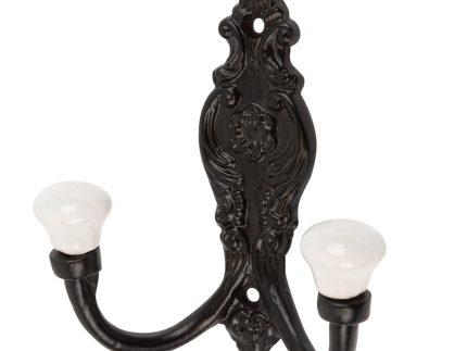 100mm x 115mm Black Ornate Double White Ceramic Coat Hook
