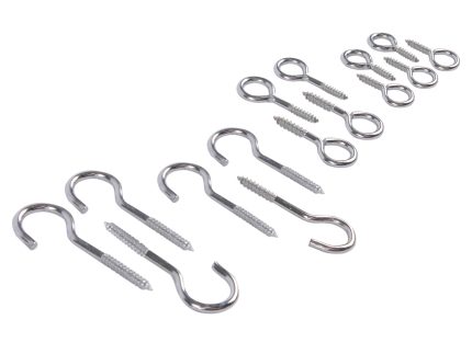 15pc Galvanised Iron Screw Hooks Set - 4 Sizes