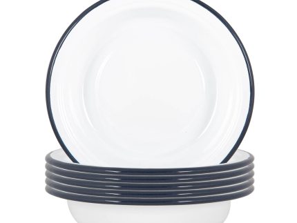 19cm White Enamel Deep Bowls - Pack of Six