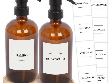2pc Glass Soap Dispenser Set with Bamboo Tray & Labels - 500ml