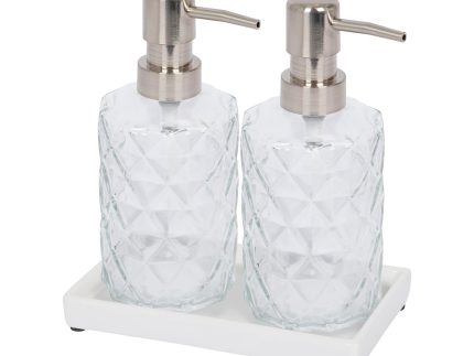 2pc Prism Glass Soap Dispenser Set with Ceramic Tray - 330ml
