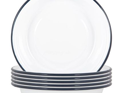 22.5cm White Enamel Deep Bowls - Pack of Six