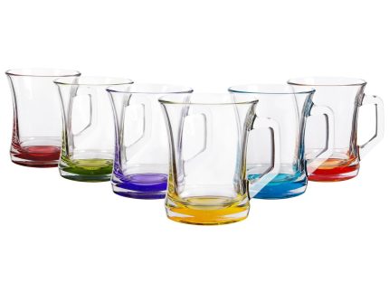 225ml Zen+ Coloured Base Glass Coffee Mugs - Pack of Six