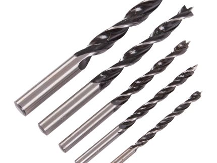 5pc 4-10mm Carbon Steel Brad Point Wood Drill Bit Set