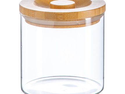 550ml Scandi Storage Jar with Carved Wooden Lid