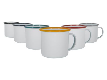 6pc 375ml White Enamel Mugs Set