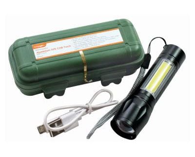 Black 3W + 2W COB Rechargeable Aluminium Torch with Zoom