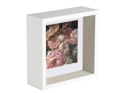 6 x 6 3D Deep Box White Photo Frame with 4 x 4 Mount