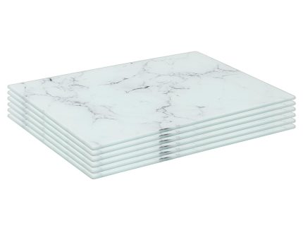 Rectangle Glass Placemats - 30cm x 20cm - Marble - Pack of 6