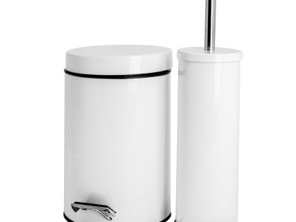 Round Stainless Steel Toilet Brush & Bin Set