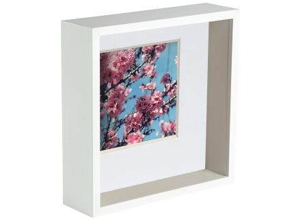 8 x 8 White 3D Deep Box Photo Frame - with 4 x 4 Mount